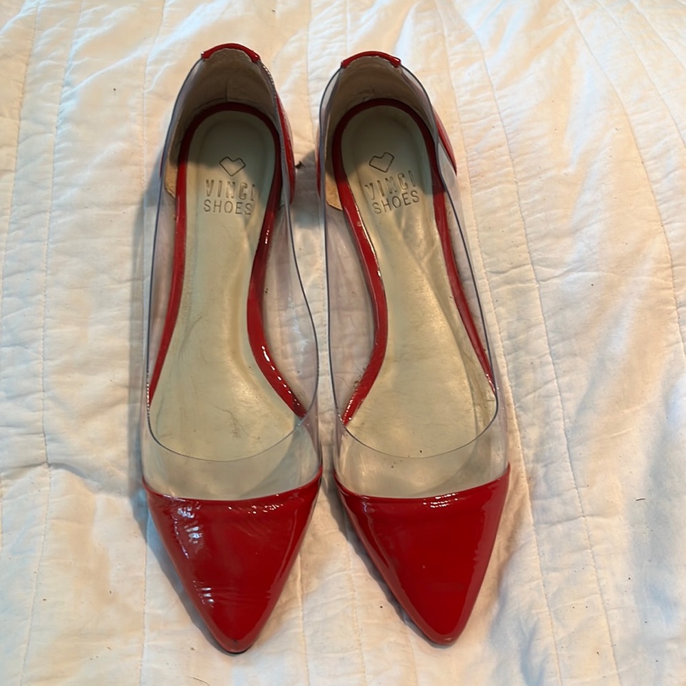 EUC Red Patent Leather and Clear Flats